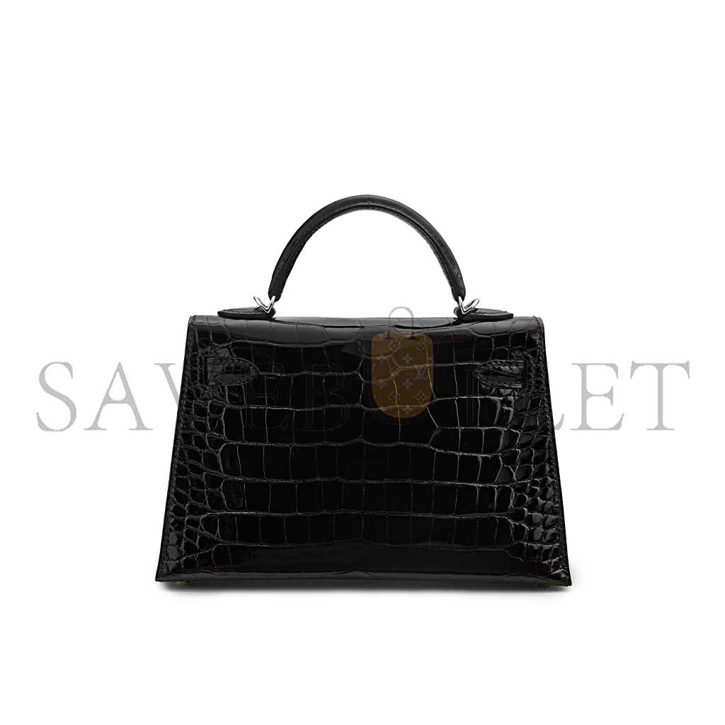 HERMÈS MASTER A SHINY BLACK ALLIGATOR  MINI KELLY II WITH PALLADIUM HARDWARE (19*12*5.5cm) 